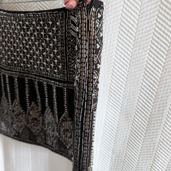 Club Monaco Embellished Black Mini Skirt Size 12 Beaded Sequined Pearl Details - Picture 4 of 12